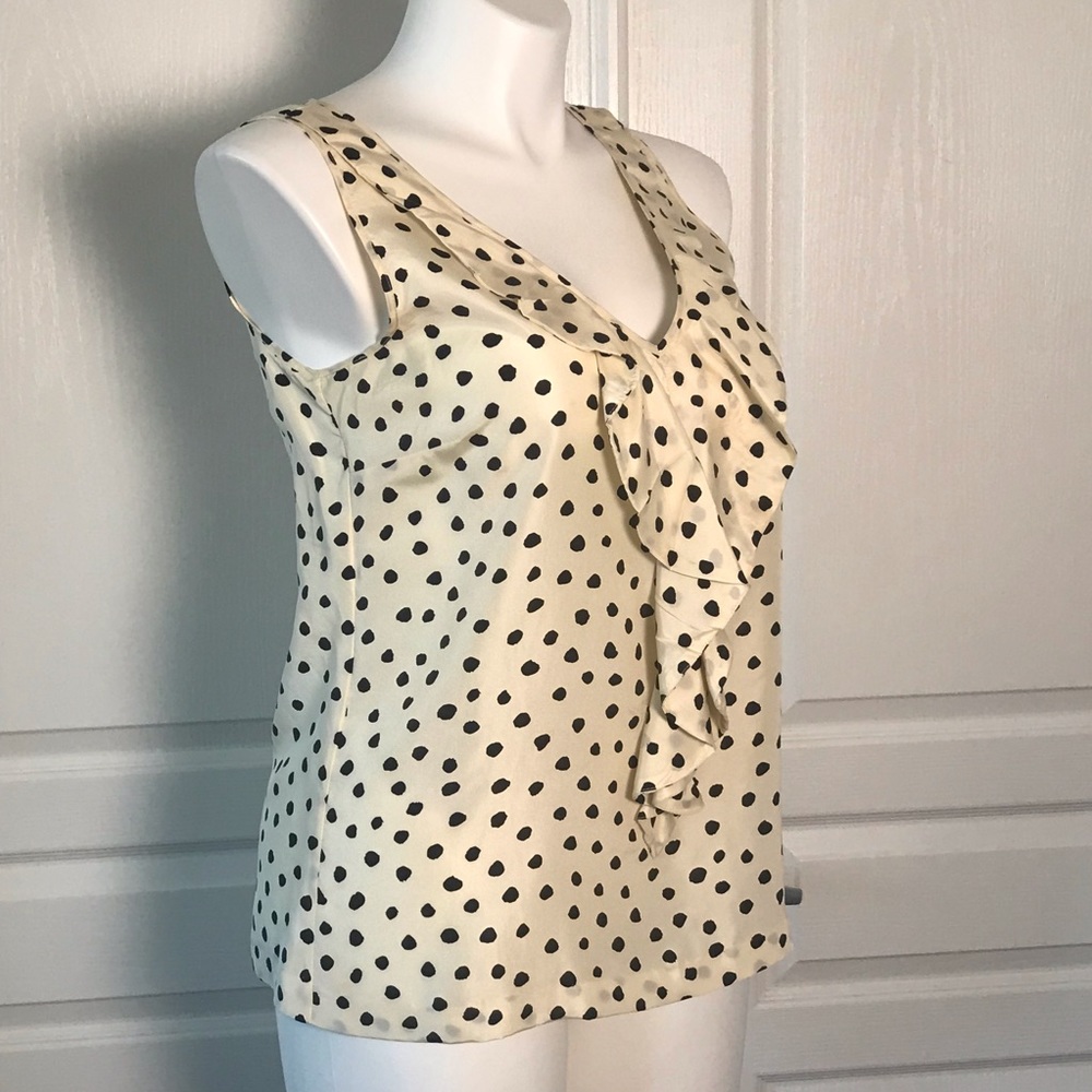 MICHAEL Michael Kors Cream Polka Dot Ruffle Tank Top. Silk, size 12P